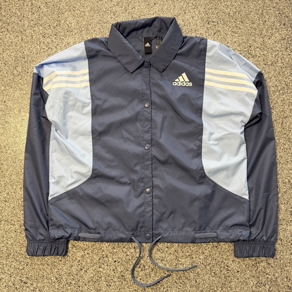 Adidas 3 Stripes Coaches Jacket Womens M Windbreaker Lightweight Snap FJ9674